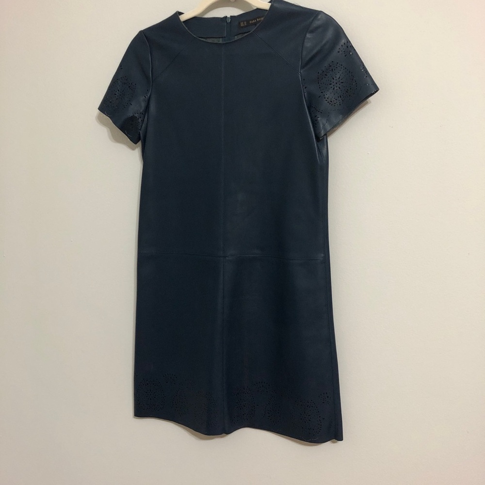 Zara Navy blue faux leather dress
